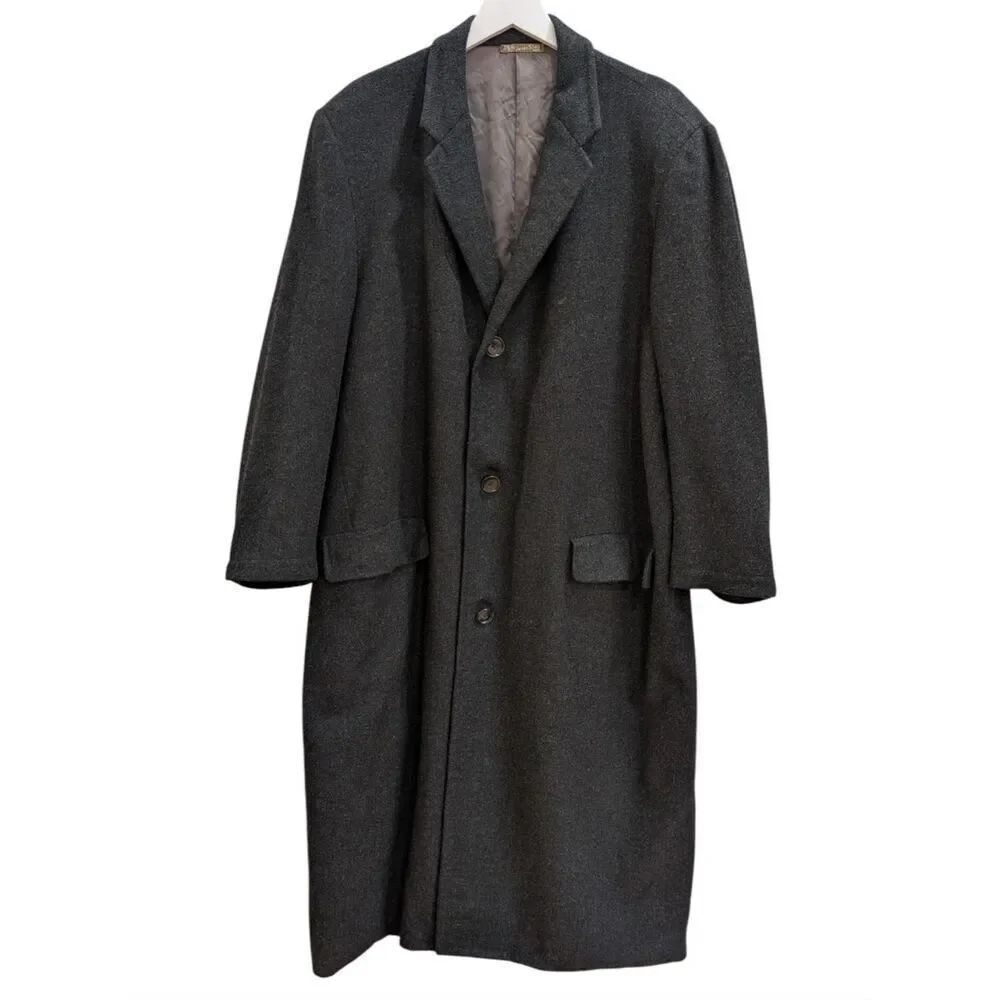 VTG James S. Lee & Co. Custom Tailored XL Wool Herringbone Overcoat Charcoal